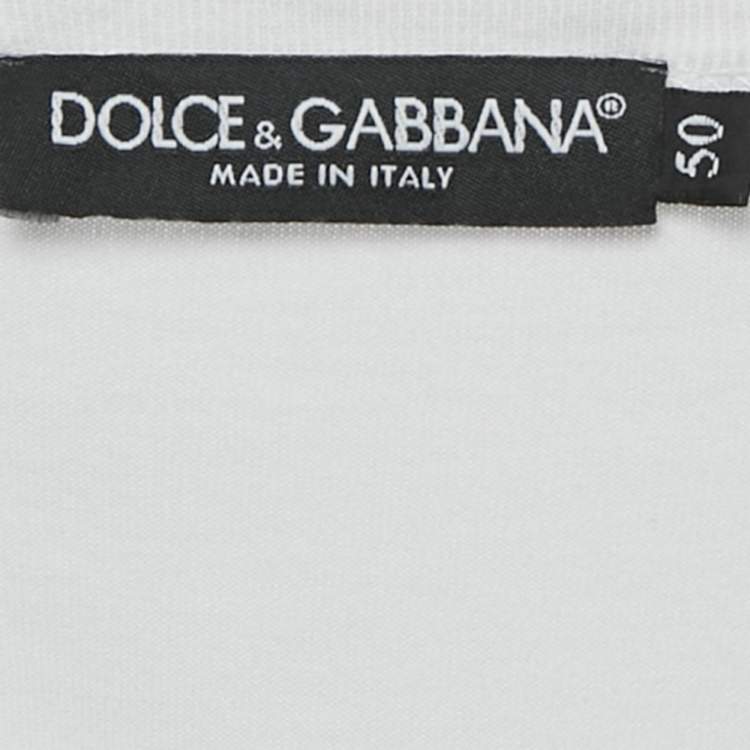 Pre Owned Dolce & Gabbana White Crown & Bee Embroidered Cotton T-Shirt L