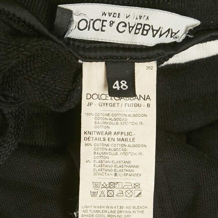 Pre Owned Dolce & Gabbana Black Cotton Knit Logo Detail Joggers M