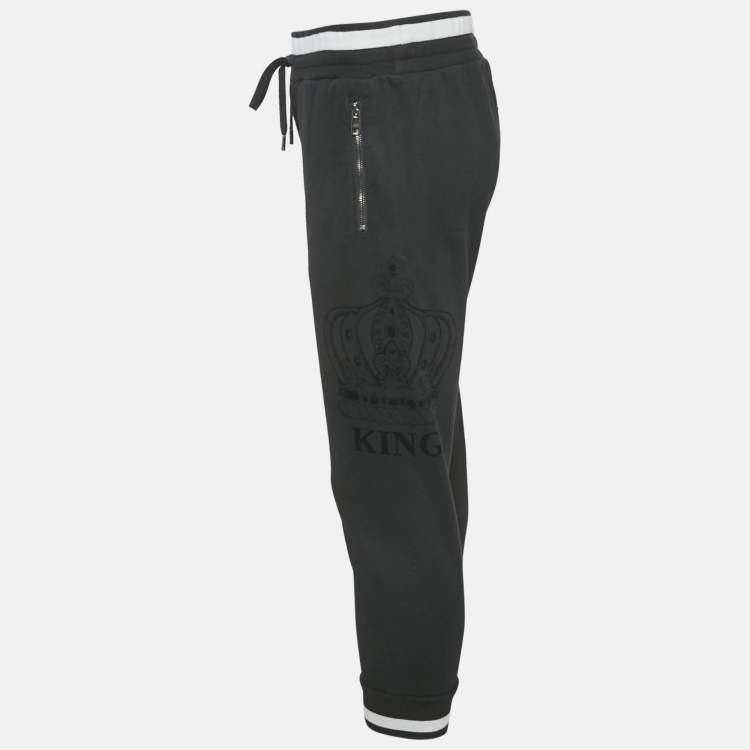 Pre Owned Dolce & Gabbana Black Cotton Knit Logo Detail Joggers M