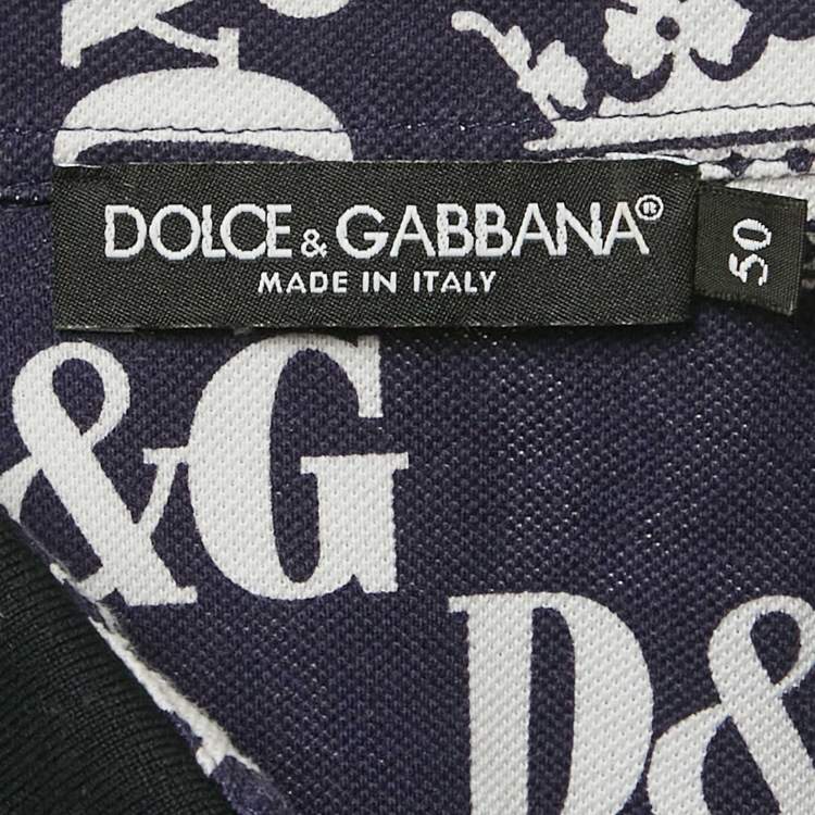 Pre Owned Dolce & Gabbana Navy Blue D&G Print Cotton Polo T-Shirt L