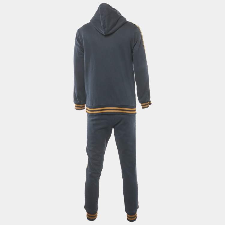 Pre Owned Dolce & Gabbana Navy Blue Cotton Knit hooded Sweatshirt & Joggers Set L