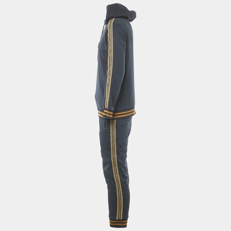 Pre Owned Dolce & Gabbana Navy Blue Cotton Knit hooded Sweatshirt & Joggers Set L