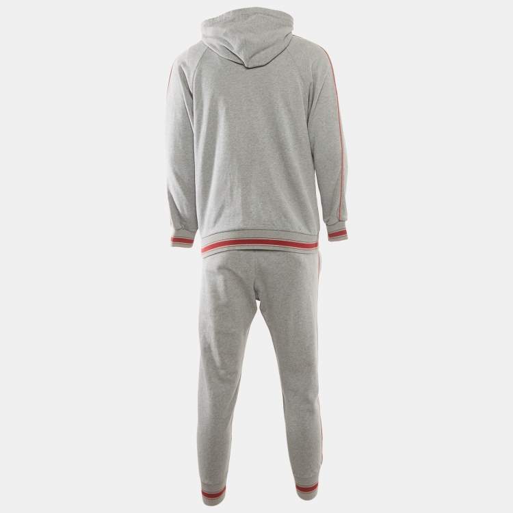 Pre Owned Dolce & Gabbana Grey Cotton Knit Hooded SweatJacket & Joggers L