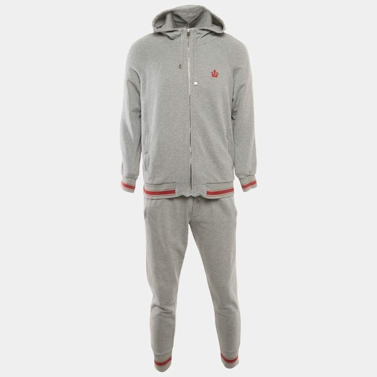 Pre Owned Dolce & Gabbana Grey Cotton Knit Hooded SweatJacket & Joggers L