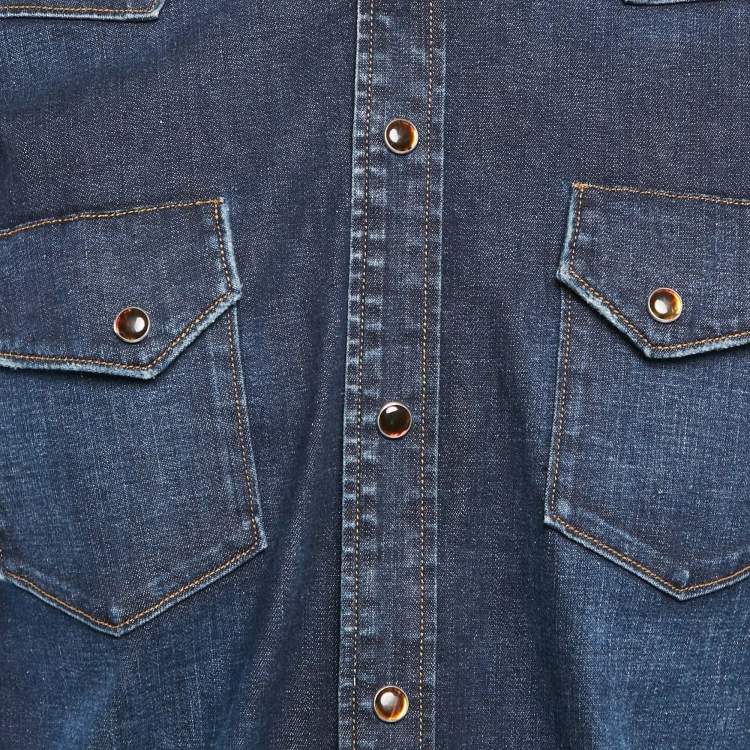 Pre Owned Dolce & Gabbana Navy Blue Denim Button Front Shirt XS