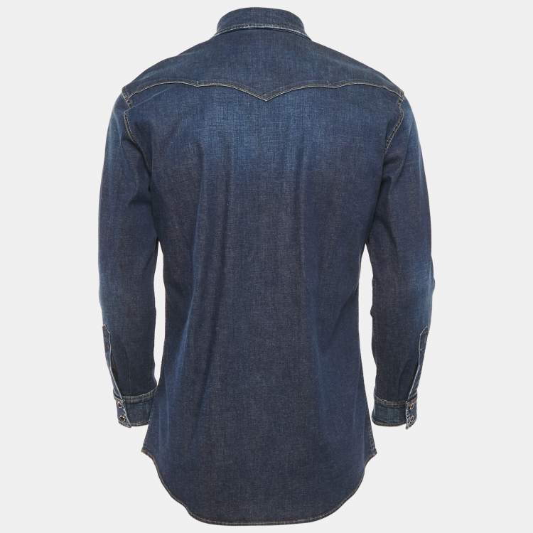 Pre Owned Dolce & Gabbana Navy Blue Denim Button Front Shirt XS