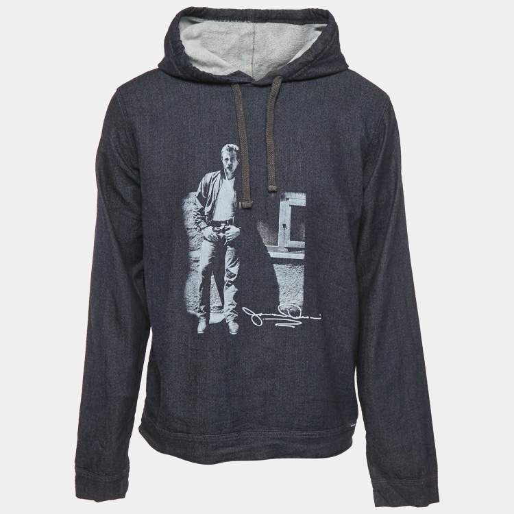 Pre Owned Dolce & Gabbana Blue James Dean Print Cotton Hooded Sweater 4XL
