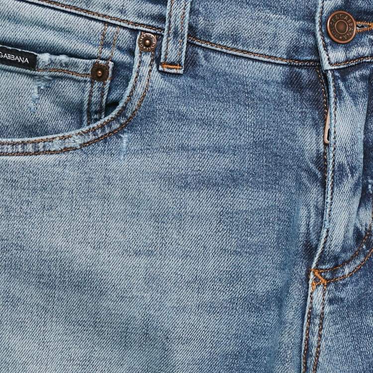 Pre Owned Dolce & Gabbana Blue Distressed Denim Classic Jeans M Waist 32"