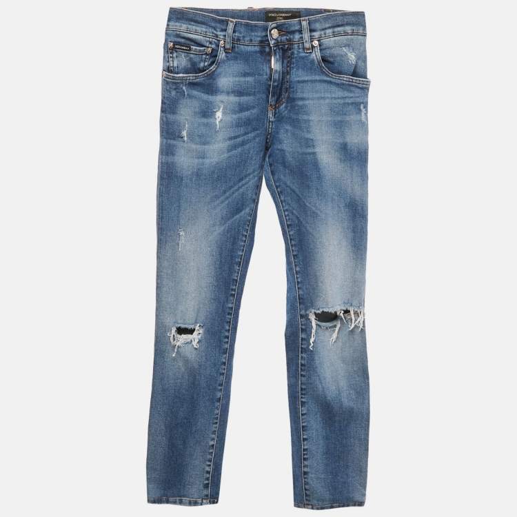 Pre Owned Dolce & Gabbana Blue Distressed Denim Classic Jeans S