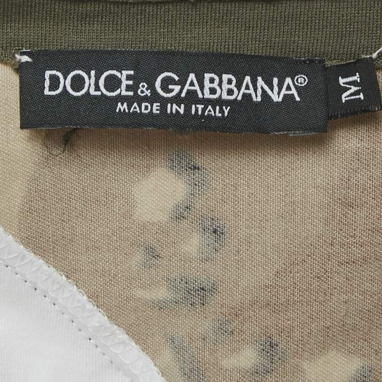 Pre Owned Dolce & Gabbana White Cotton Knit Camouflage Panelled T-Shirt M