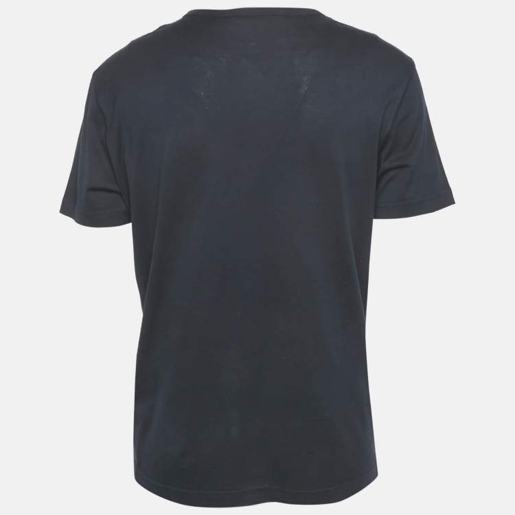 Pre Owned Dolce & Gabbana Navy Blue Cotton Logo Plaque Crew Neck T-Shirt L