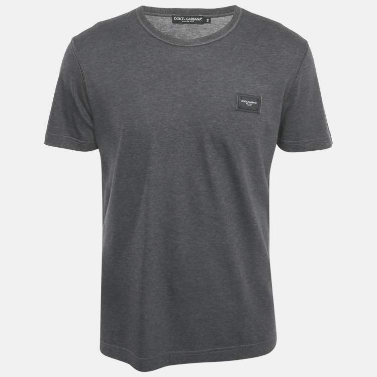 Pre Owned Dolce & Gabbana Grey Logo Plaque Jersey T-Shirt L