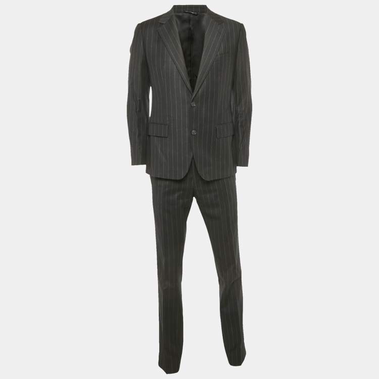 Pre Owned Dolce & Gabbana Black Stripe Wool Tailored Pants Suit M