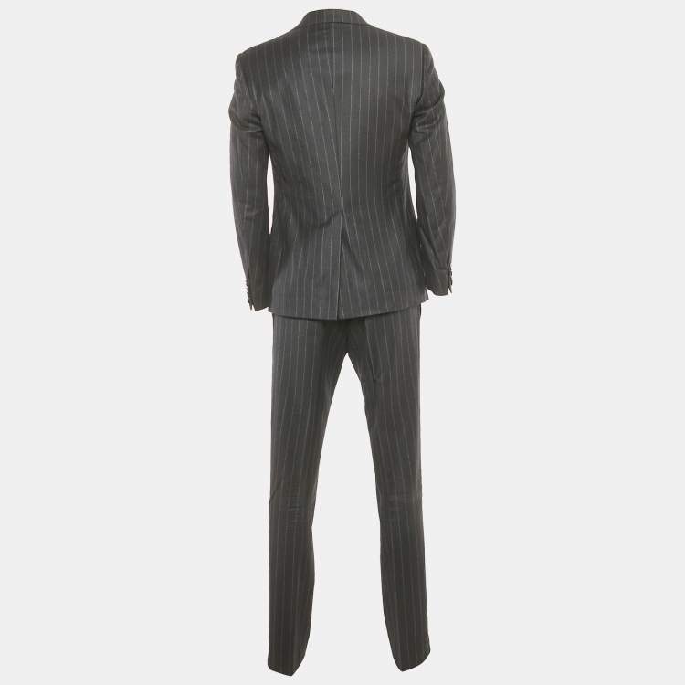 Pre Owned Dolce & Gabbana Black Stripe Wool Tailored Pants Suit M