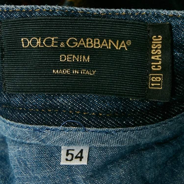 Pre Owned Dolce & Gabbana Blue Floral-Embroidered Denim 16 Classic Jeans XXL Waist 36"