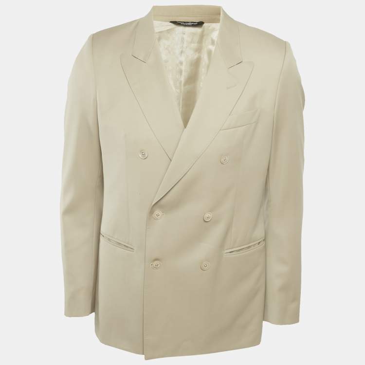 Pre Owned Dolce & Gabbana Beige Wool Double Breasted Blazer XL 