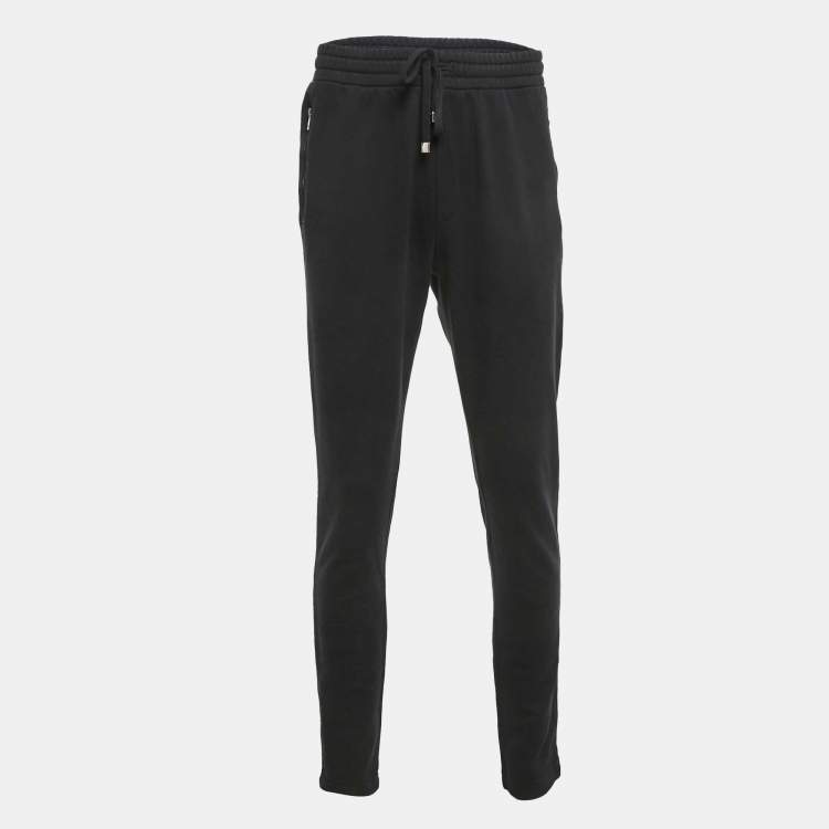 Pre Owned Dolce & Gabbana Black Cotton Logo Plaque Detail Sweatpants XXL