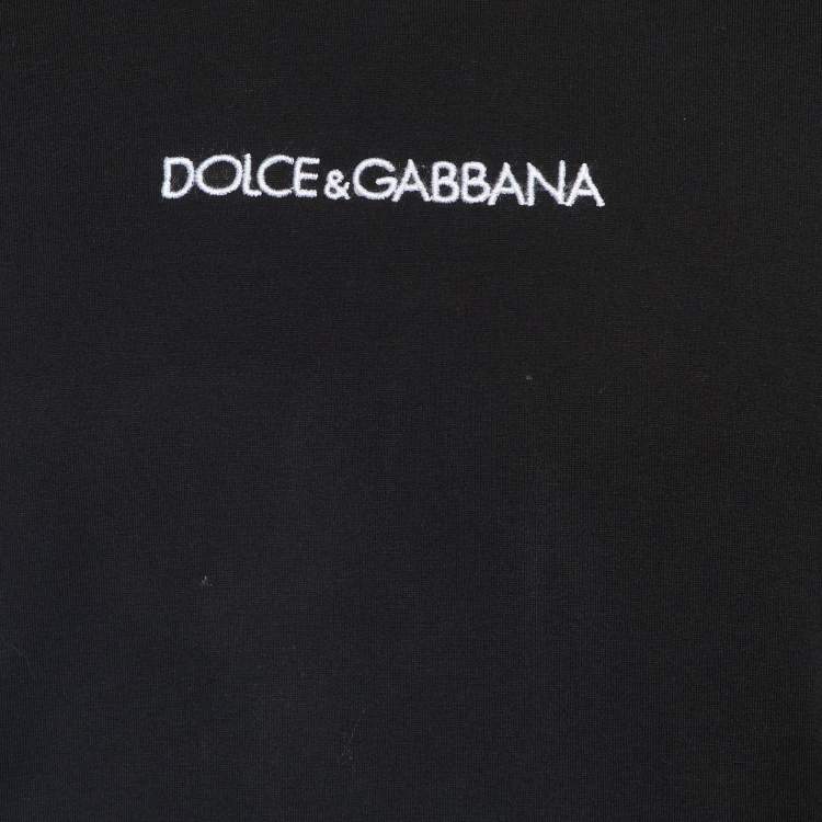 Pre Owned Dolce & Gabbana Black Logo Embroidered Cotton Crew Neck T-Shirt S