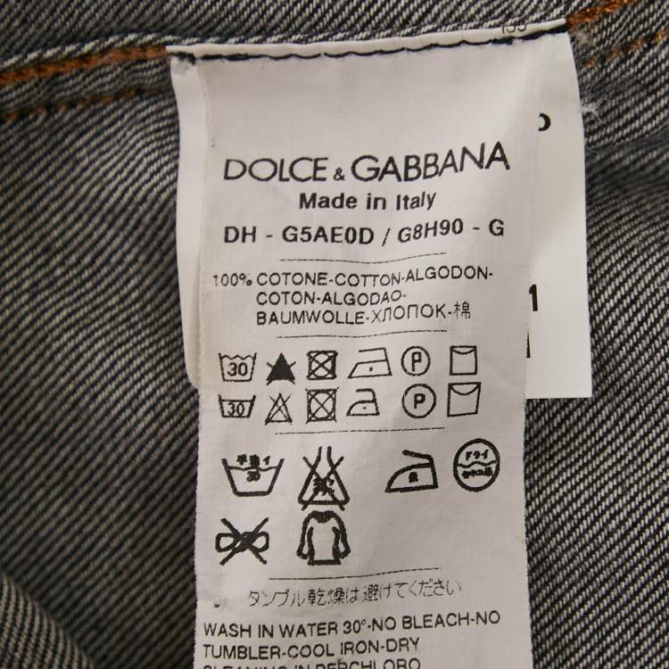 Pre Owned Dolce & Gabbana Black Distressed Denim Button Front Shirt L