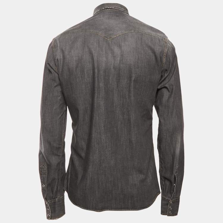 Pre Owned Dolce & Gabbana Black Distressed Denim Button Front Shirt L