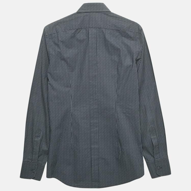 Pre Owned Dolce & Gabbana Gold Blue Printed Cotton Long Sleeve Shirt XS