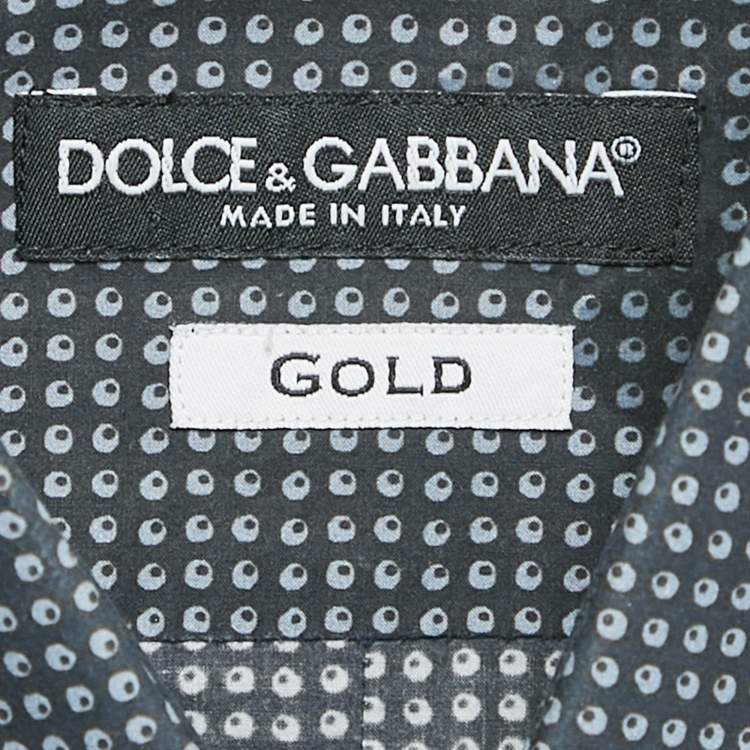 Pre Owned Dolce & Gabbana Gold Blue Printed Cotton Long Sleeve Shirt XS