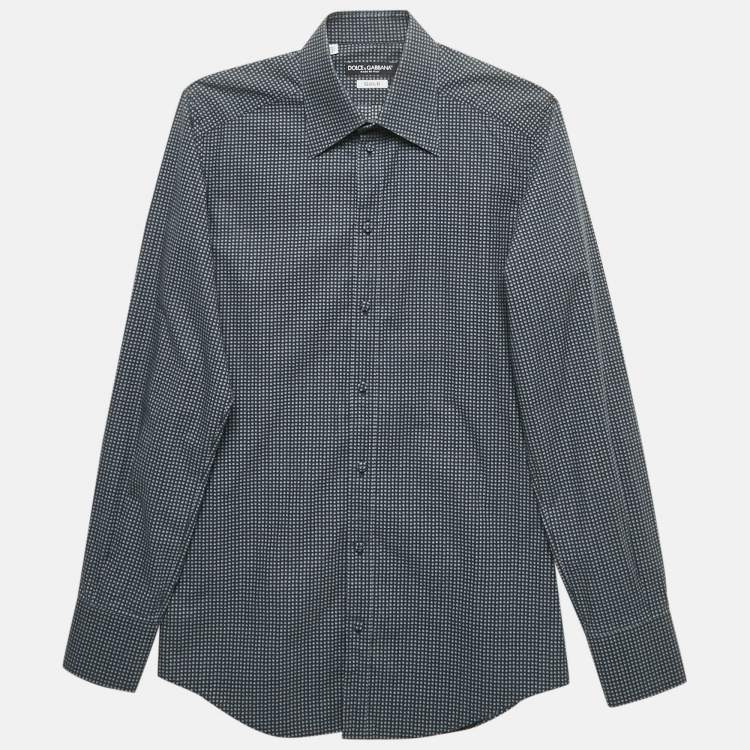 Pre Owned Dolce & Gabbana Gold Blue Printed Cotton Long Sleeve Shirt XS