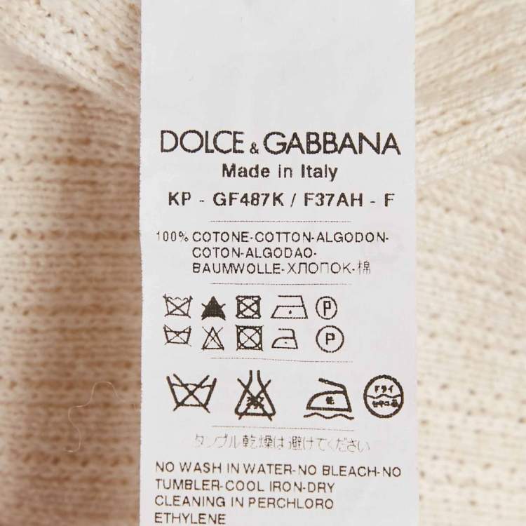 Pre Owned Dolce & Gabbana Cream Patterned Knit Polo T-Shirt M