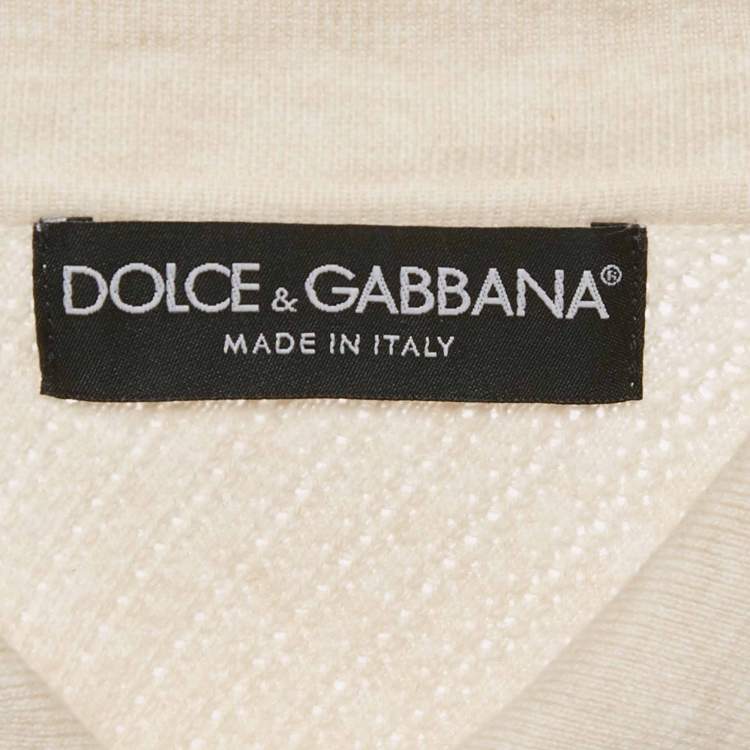 Pre Owned Dolce & Gabbana Cream Patterned Knit Polo T-Shirt M