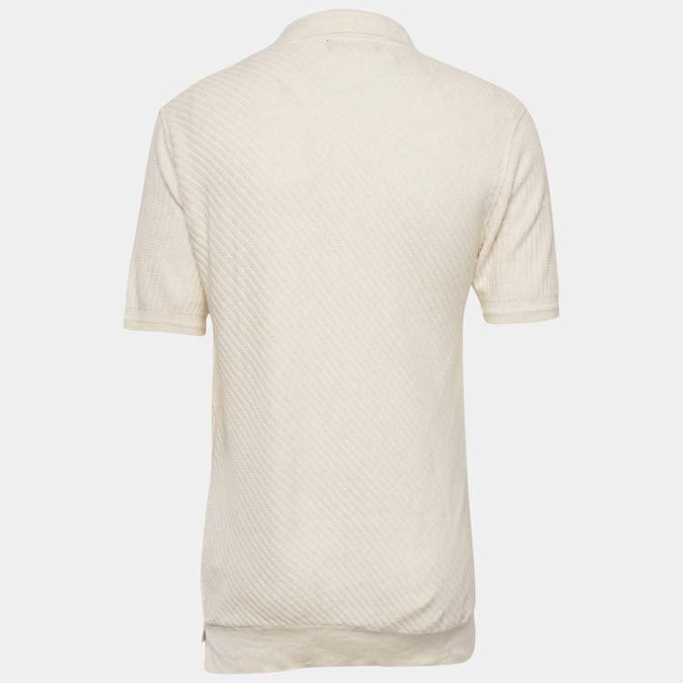 Pre Owned Dolce & Gabbana Cream Patterned Knit Polo T-Shirt M