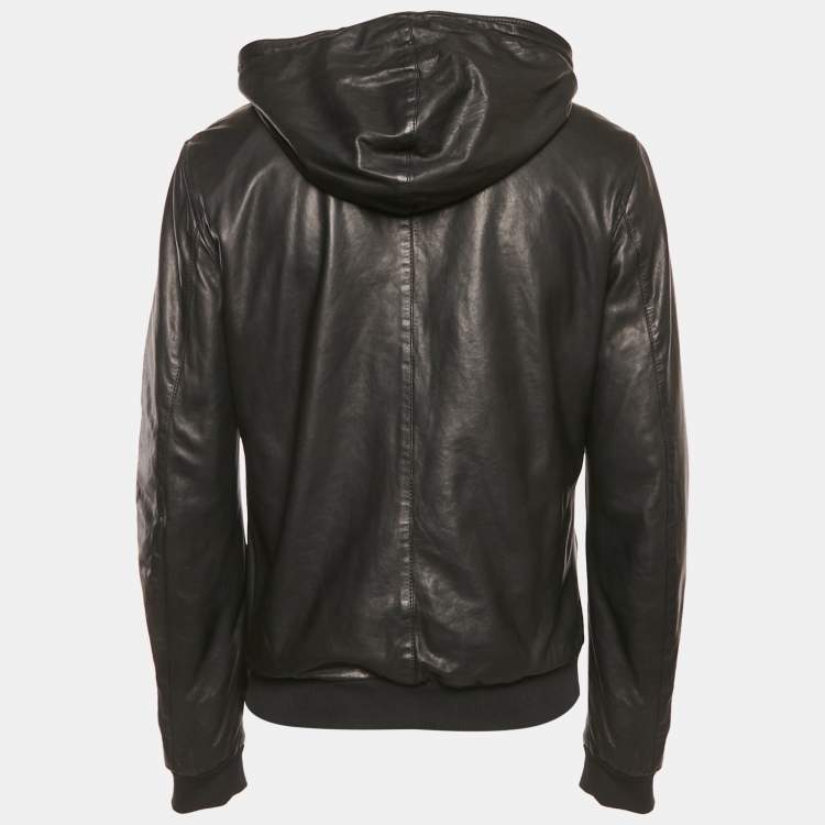 Pre Owned Dolce & Gabbana Black Leather Hooded Jacket XL