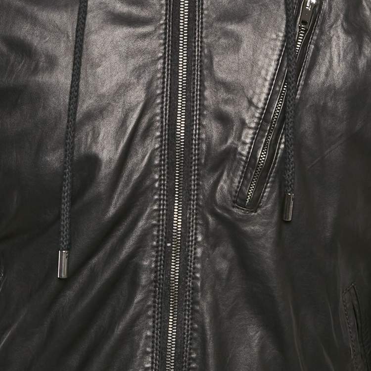 Pre Owned Dolce & Gabbana Black Leather Hooded Jacket XL