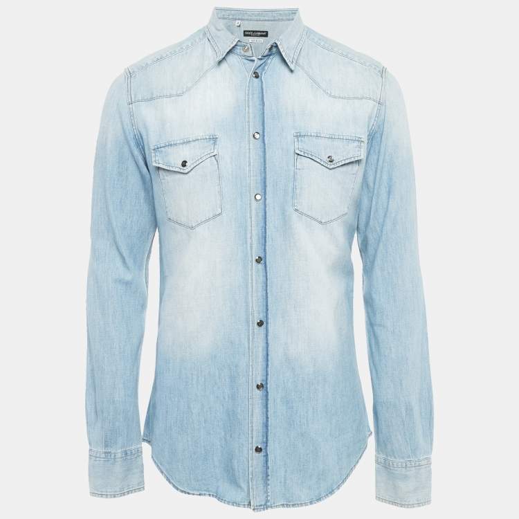 Pre Owned Dolce & Gabbana Blue Denim Button Front Shirt L