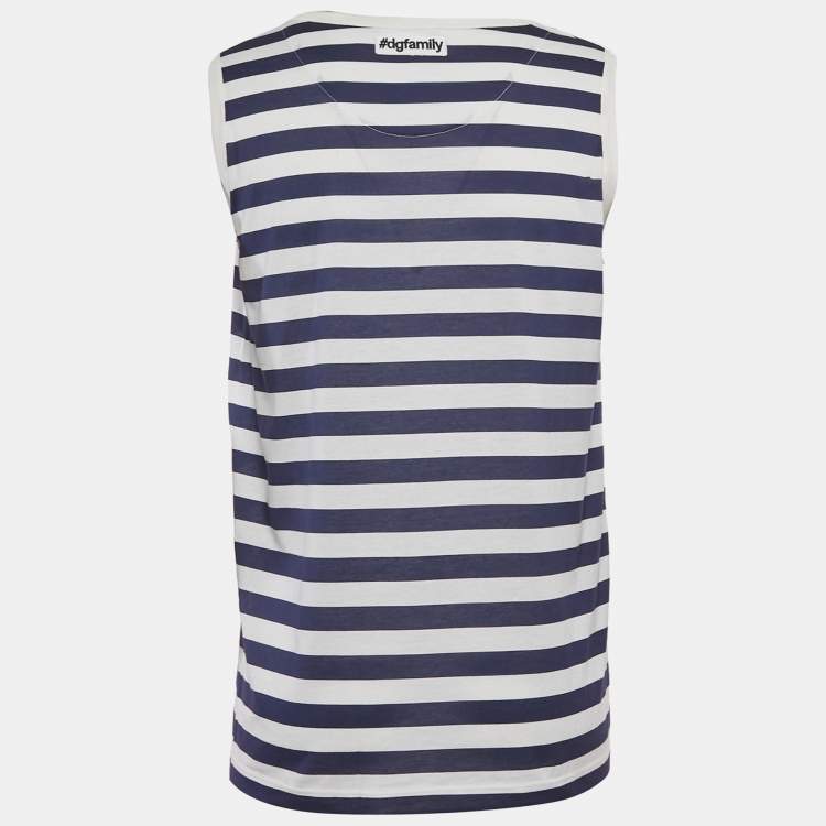 Pre Owned Dolce & Gabbana Blue/White Striped Jersey Sleeveless T-Shirt XS