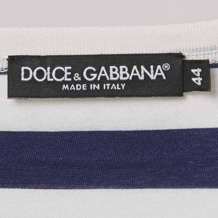 Pre Owned Dolce & Gabbana Blue/White Striped Jersey Sleeveless T-Shirt XS