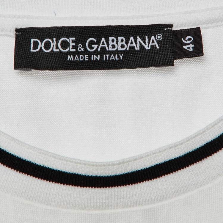 Pre Owned Dolce & Gabbana White/Black Logo Print Cotton Crew Neck T-Shirt S