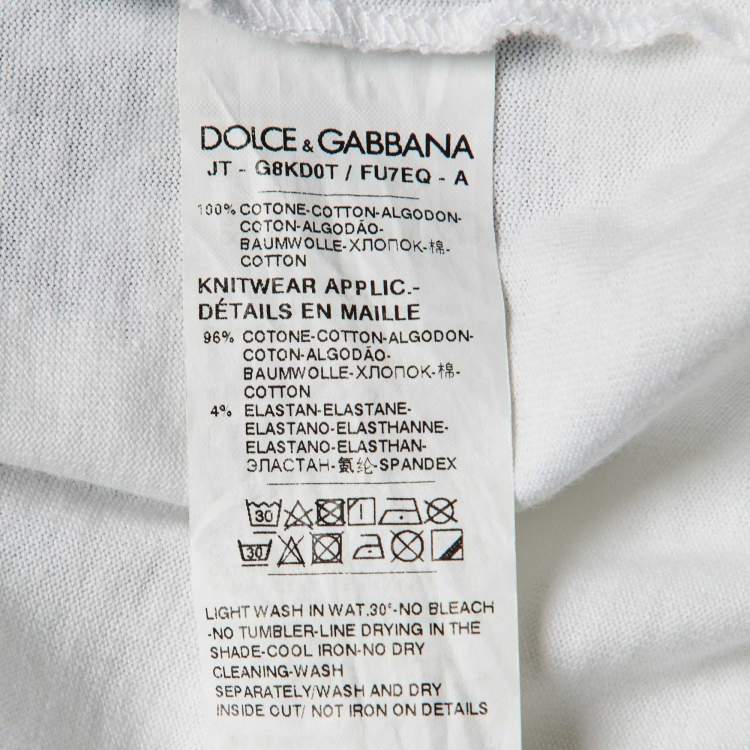 Pre Owned Dolce & Gabbana White/Black Logo Print Cotton Crew Neck T-Shirt S