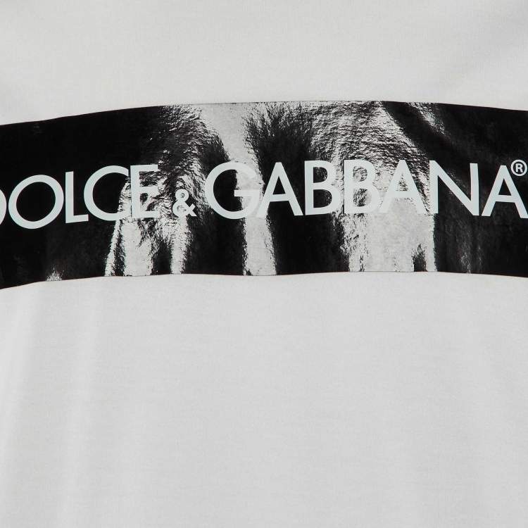 Pre Owned Dolce & Gabbana White/Black Logo Print Cotton Crew Neck T-Shirt S