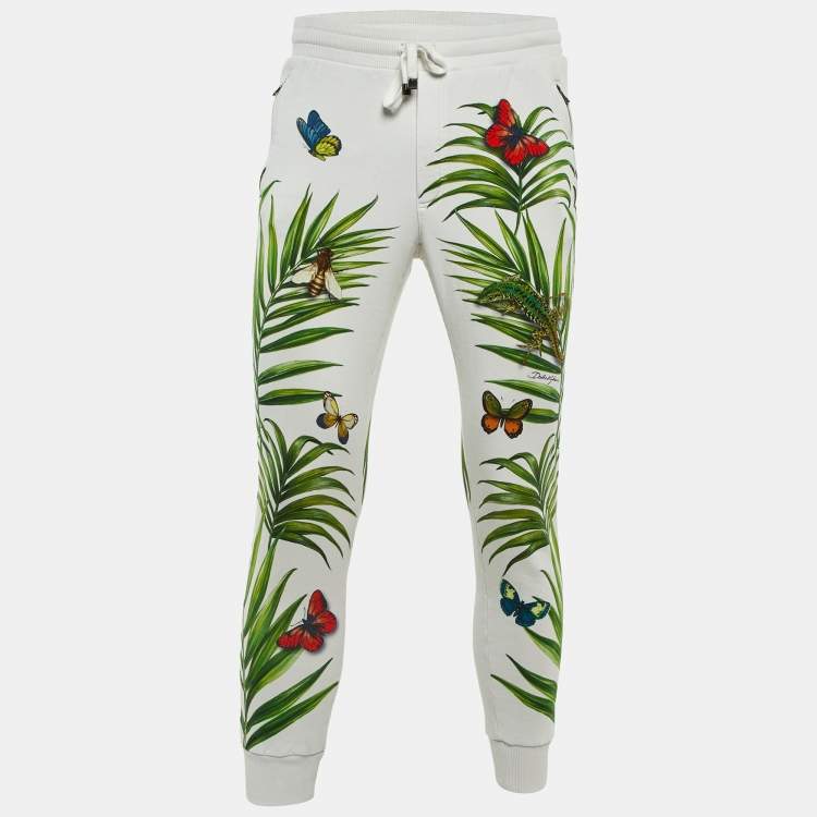 Pre Owned Dolce & Gabbana White Tropical Print Cotton Jogger Pants S