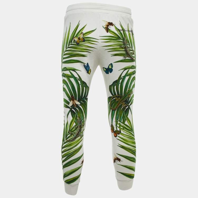 Pre Owned Dolce & Gabbana White Tropical Print Cotton Jogger Pants S