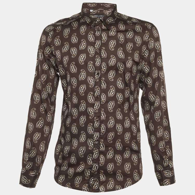 Pre Owned Dolce & Gabbana Brown Printed Cotton Button Front Shirt XXL