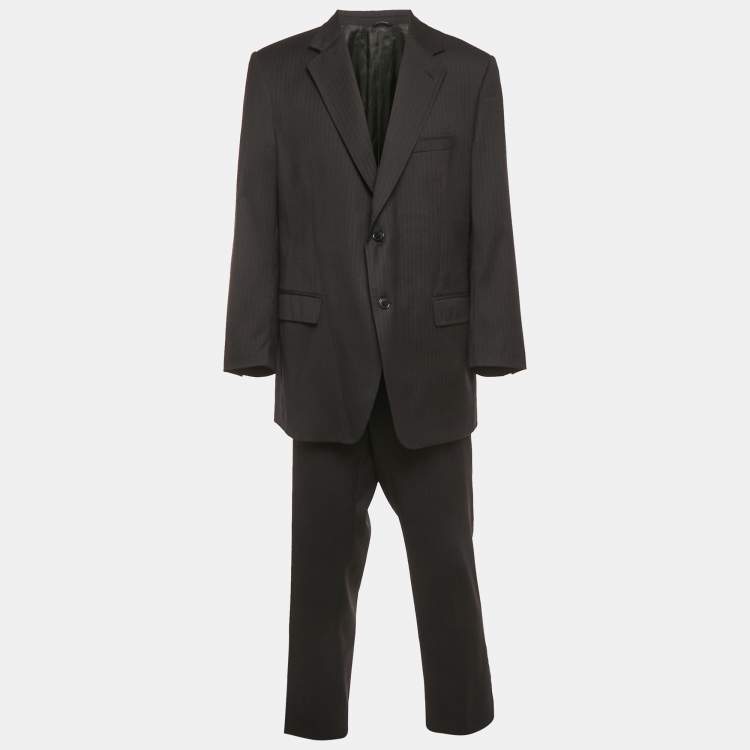 Pre Owned Dolce & Gabbana Brown Striped Wool Single Breasted Suit 4XL 