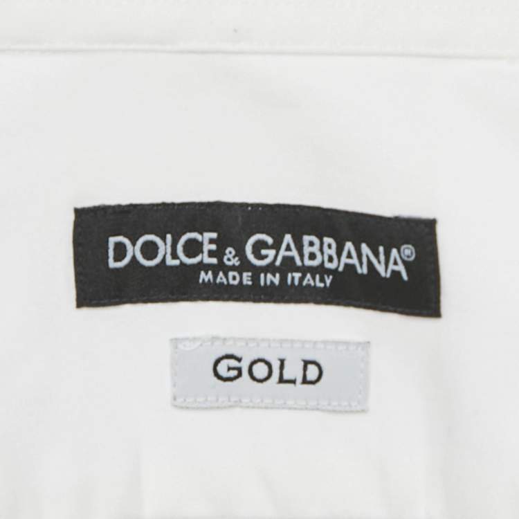 Pre Owned Dolce & Gabbana Gold White Cotton Long Sleeve Shirt S