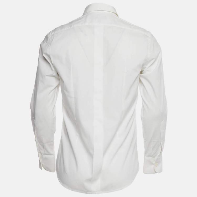 Pre Owned Dolce & Gabbana Gold White Cotton Long Sleeve Shirt S