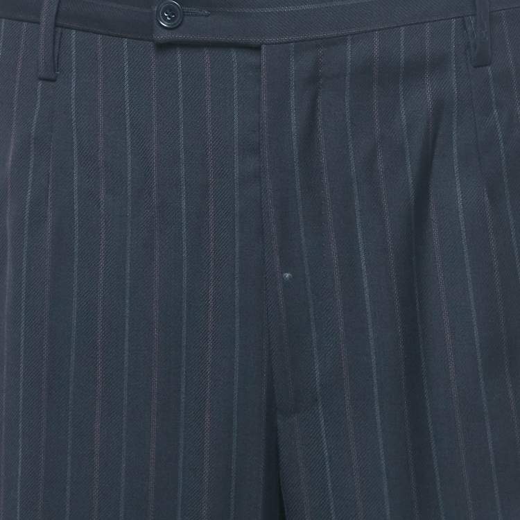 Pre Owned Dolce & Gabbana Navy Blue Striped Wool Formal Trousers XXXL