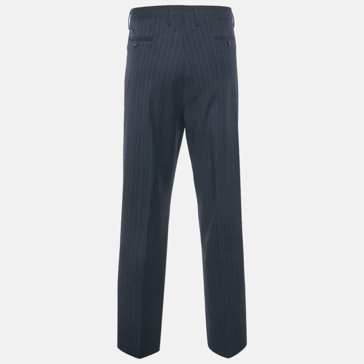 Pre Owned Dolce & Gabbana Navy Blue Striped Wool Formal Trousers XXXL