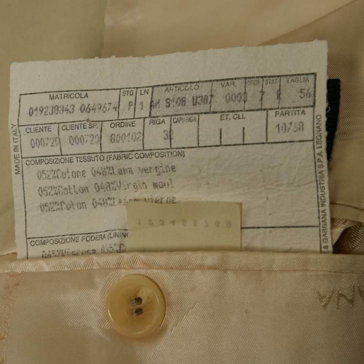 Pre Owned Dolce & Gabbana Cream Gabardine Regular Suit XXXL