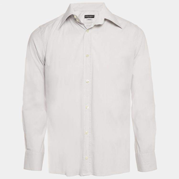 Pre Owned Dolce & Gabbana Gold Grey Cotton Long Sleeve Shirt M
