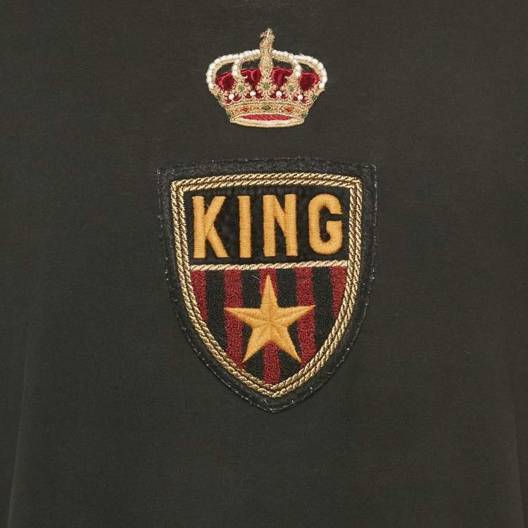 Pre Owned Dolce & Gabbana Black Crown King Applique Cotton Crewneck T-Shirt XXL