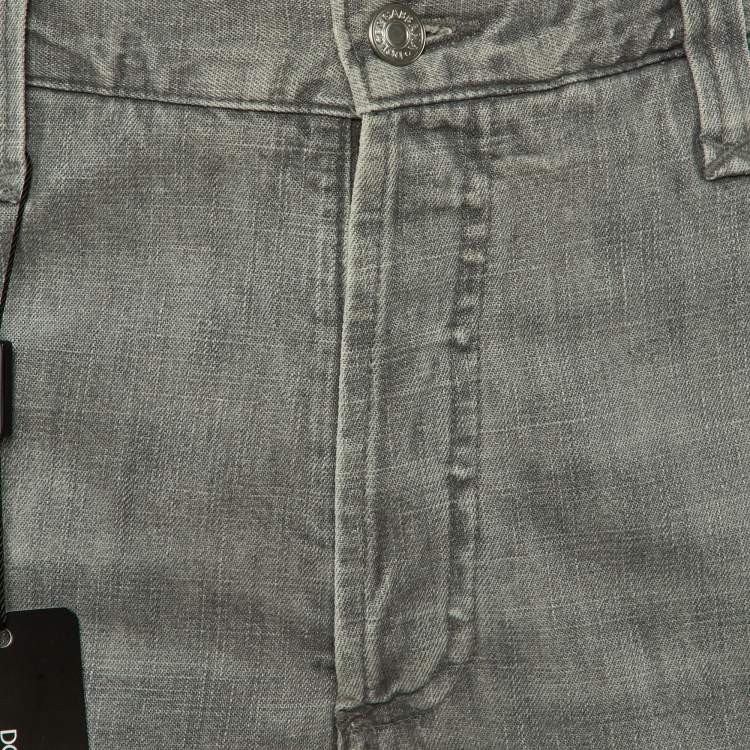 Pre Owned Dolce & Gabbana Grey Denim Straight Leg Bondage Jeans L Waist 36"